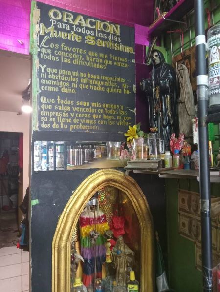 An altar display to the goddess of death