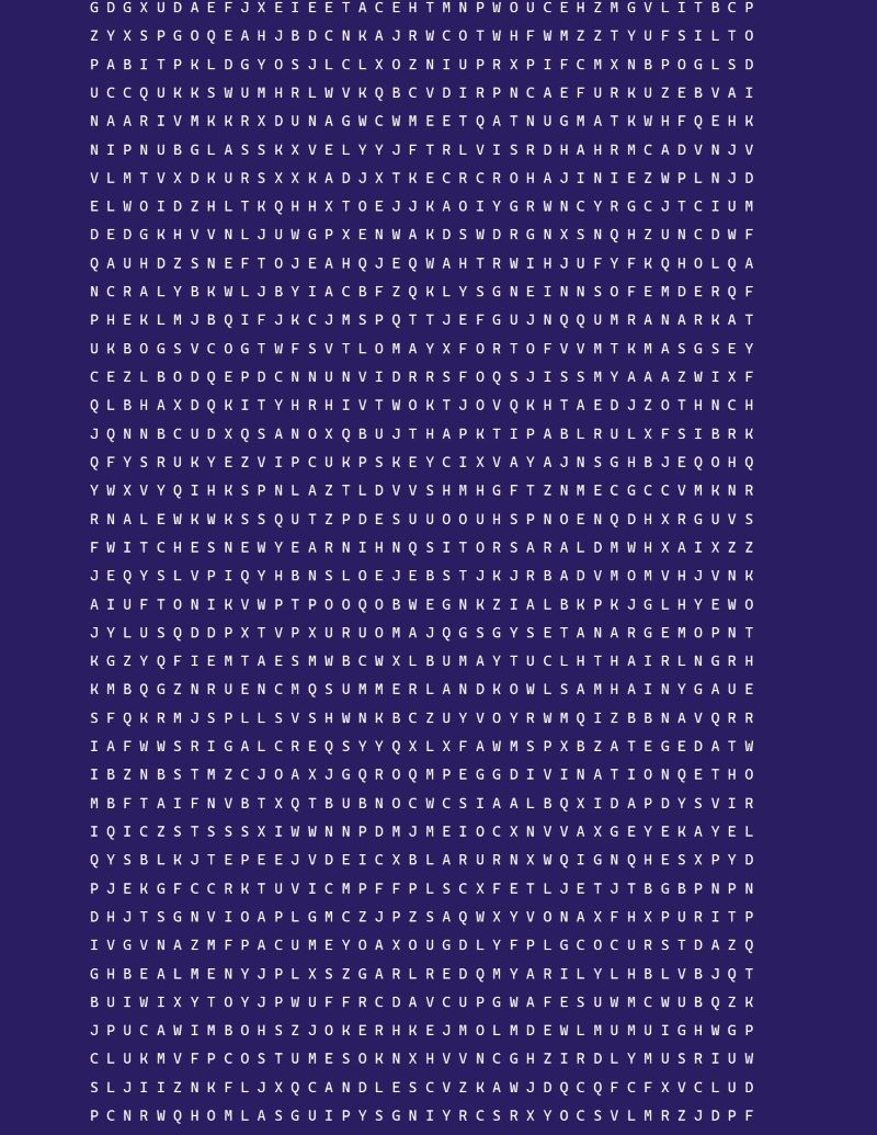 Wordsearch puzzle on a blue background